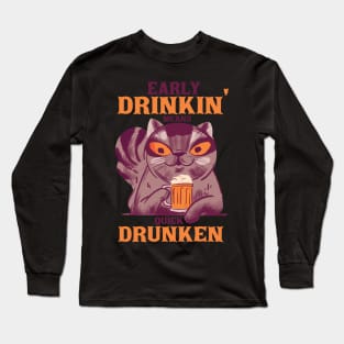 cat beer, cat drinking beer, beer cat, drinking cat, beer, cat, beer drinking gift, drinking animal Long Sleeve T-Shirt